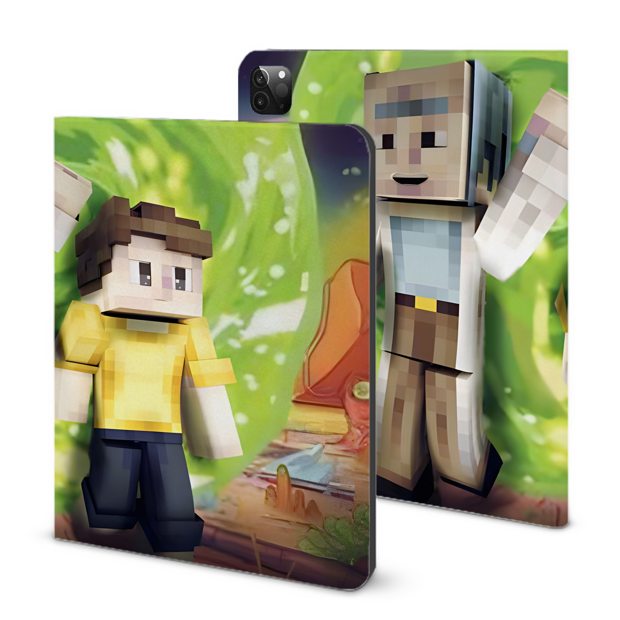 （画像用） マインクラフト ブロックの世界 Minecraft MC Block world IPadケース ペンホルダー付き ブックスタイルデザイン